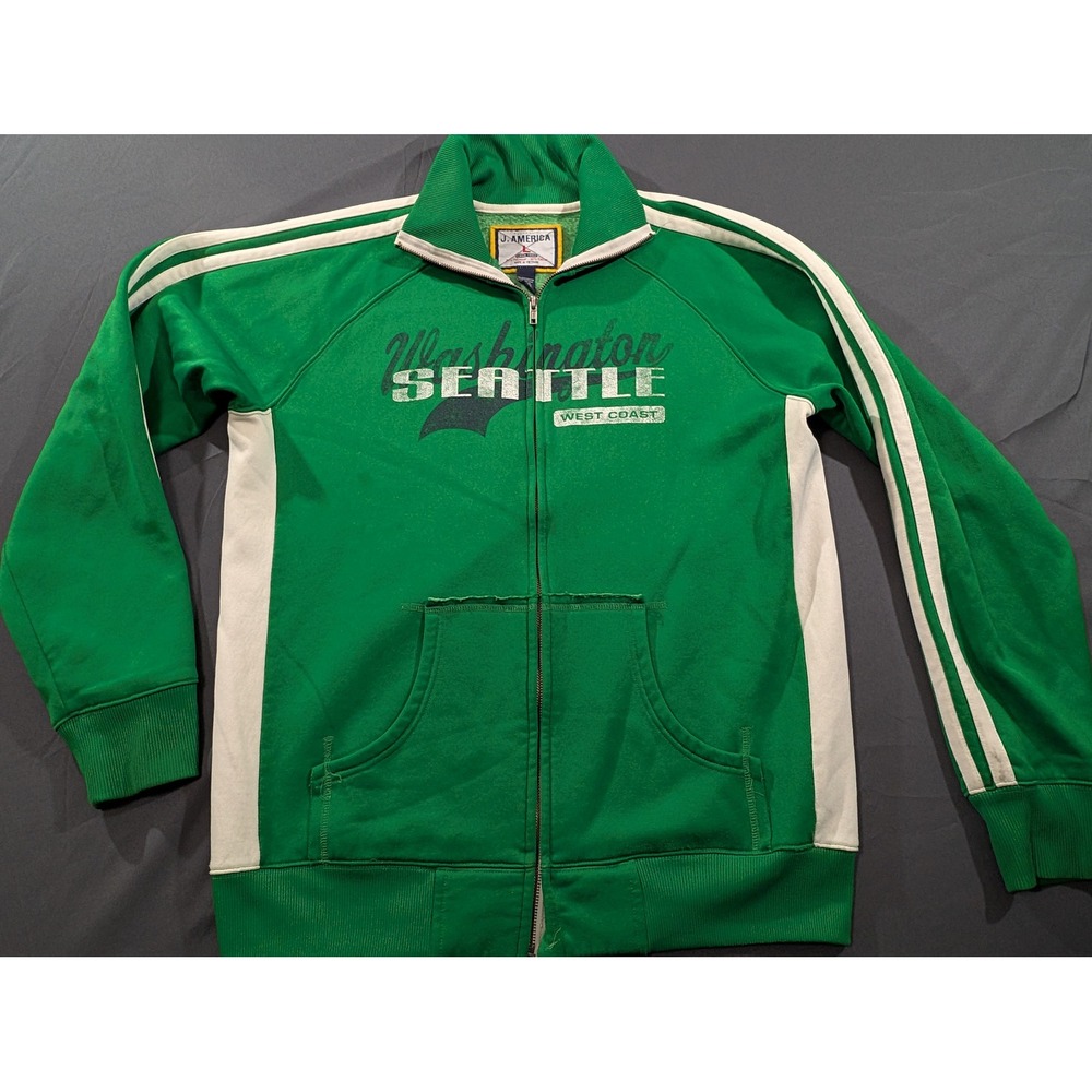 J. America Seattle Washington West Coast Track Jacket Green Full Zip Mens L